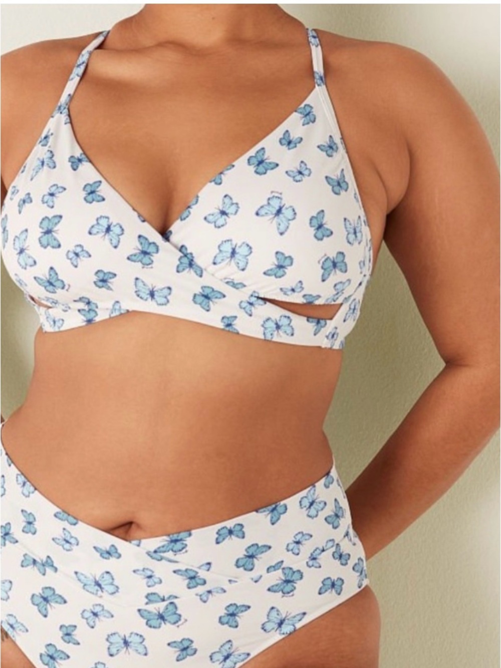 PINK Victoria's Secret White Bikini with Blue Butterfly Print Size Medium/Large